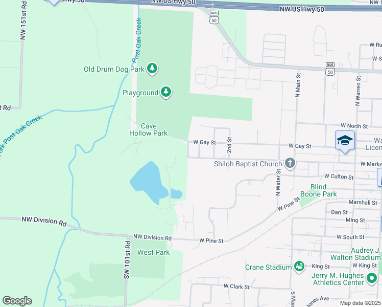 map of restaurants, bars, coffee shops, grocery stores, and more near 905 West Market Street in Warrensburg