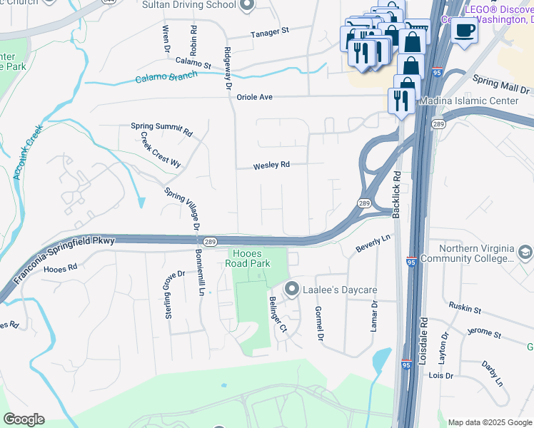 map of restaurants, bars, coffee shops, grocery stores, and more near 7001 Caton Woods Court in Springfield