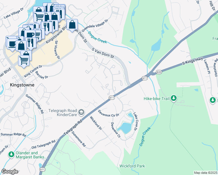 map of restaurants, bars, coffee shops, grocery stores, and more near 7123 Dijohn Court Drive in Alexandria
