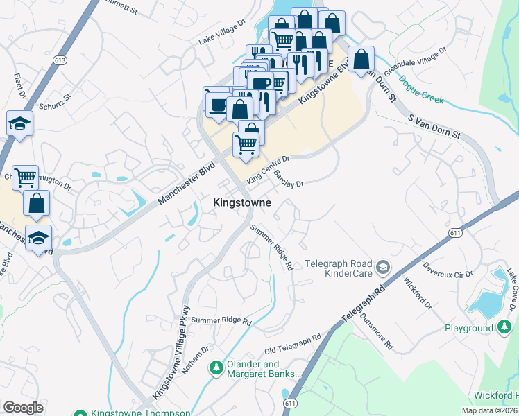 map of restaurants, bars, coffee shops, grocery stores, and more near 5955 Earlston Court in Alexandria