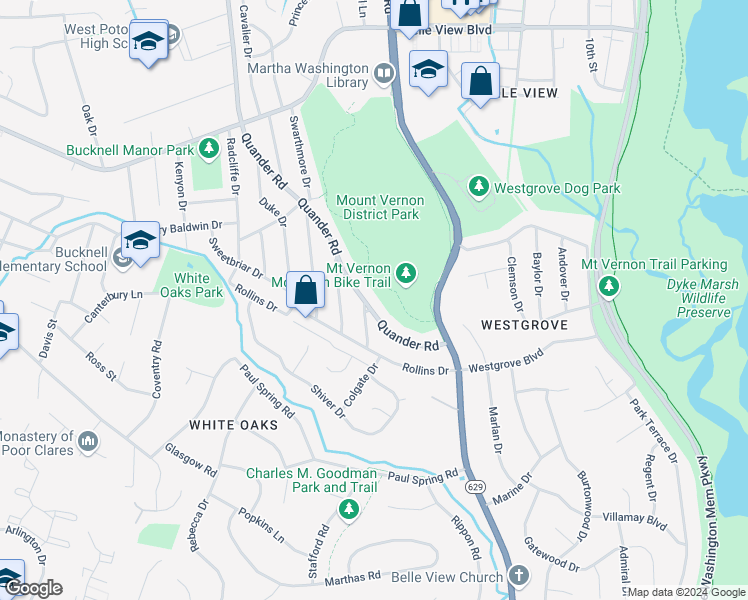 map of restaurants, bars, coffee shops, grocery stores, and more near 7009 Quander Road in Alexandria