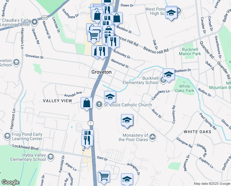 map of restaurants, bars, coffee shops, grocery stores, and more near 2818 Preston Avenue in Alexandria