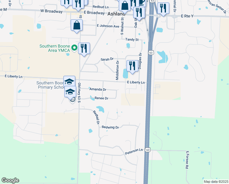 map of restaurants, bars, coffee shops, grocery stores, and more near 310 Amanda Drive in Ashland