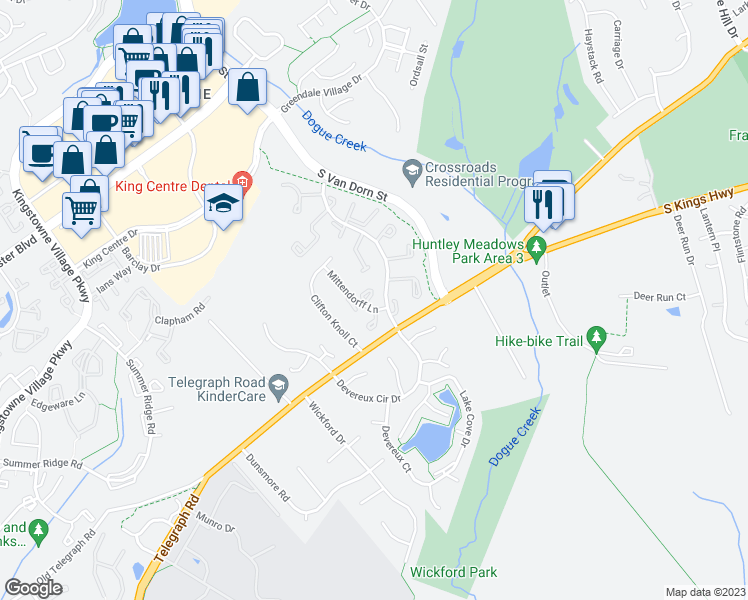 map of restaurants, bars, coffee shops, grocery stores, and more near 7119 Dijohn Court Drive in Alexandria