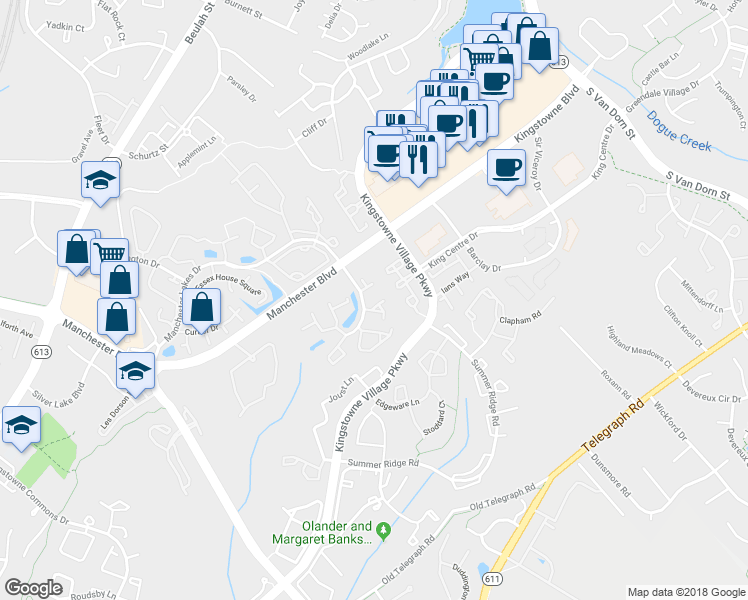 map of restaurants, bars, coffee shops, grocery stores, and more near 6010 Bingley Road in Alexandria
