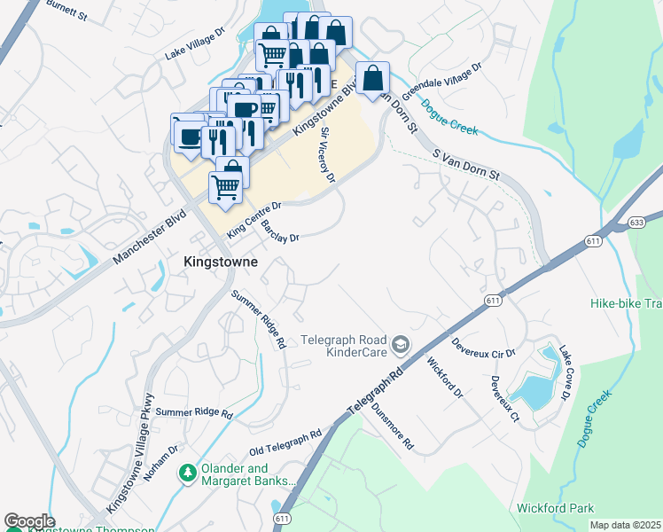 map of restaurants, bars, coffee shops, grocery stores, and more near 5702 Clapham Road in Alexandria
