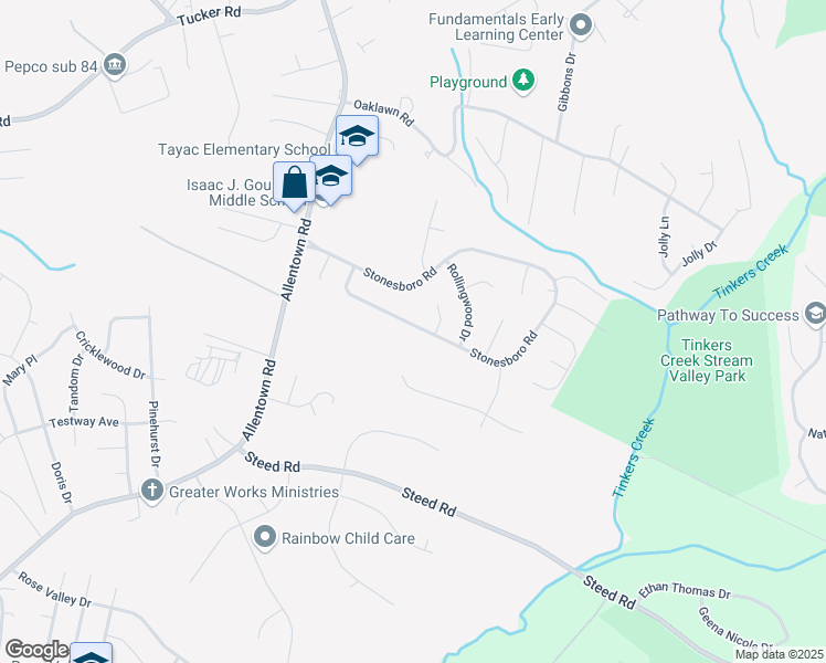 map of restaurants, bars, coffee shops, grocery stores, and more near 3750 Stonesboro Road in Fort Washington