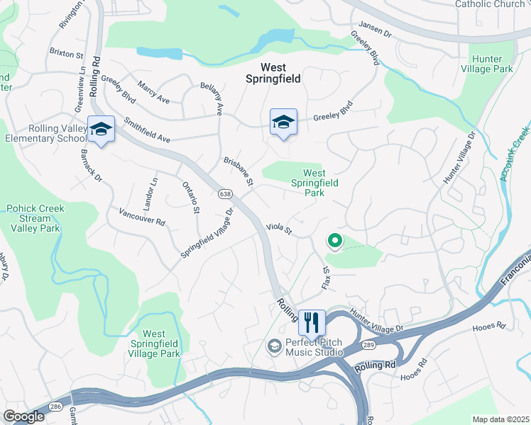 map of restaurants, bars, coffee shops, grocery stores, and more near 6908 Brisbane Street in West Springfield