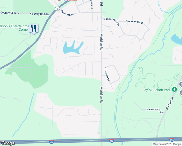 map of restaurants, bars, coffee shops, grocery stores, and more near 204 Matterhorn Court in Glen Carbon