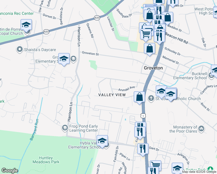 map of restaurants, bars, coffee shops, grocery stores, and more near 7008 Ridge Drive in Alexandria