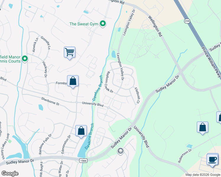 map of restaurants, bars, coffee shops, grocery stores, and more near 11985 Rayborn Creek Drive in Manassas