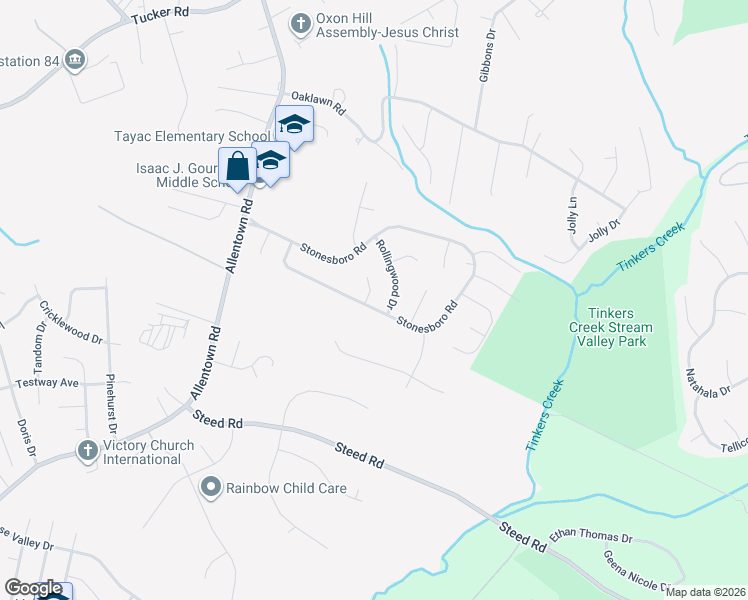 map of restaurants, bars, coffee shops, grocery stores, and more near 9008 Heatherfield Court in Fort Washington