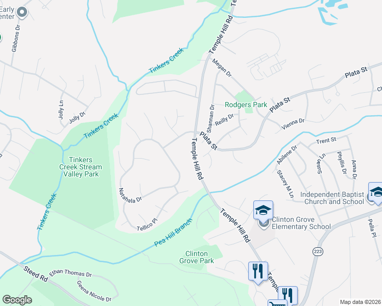 map of restaurants, bars, coffee shops, grocery stores, and more near 9011 Temple Hill Road in Clinton