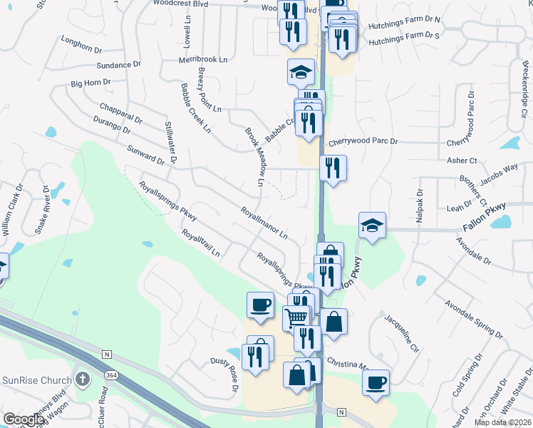 map of restaurants, bars, coffee shops, grocery stores, and more near 2749 Royallvalley Way in O'Fallon