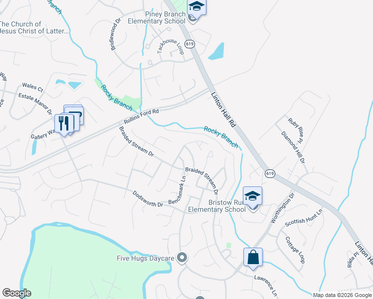 map of restaurants, bars, coffee shops, grocery stores, and more near 13513 Wansteadt Place in Bristow