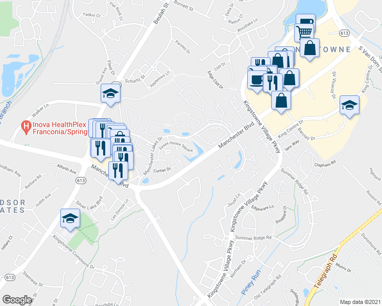 map of restaurants, bars, coffee shops, grocery stores, and more near 6043A Essex House Square in Alexandria
