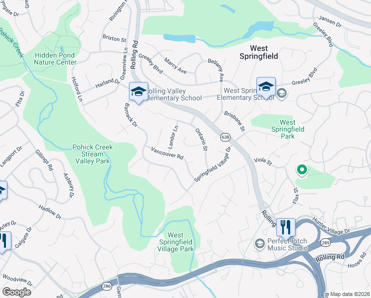 map of restaurants, bars, coffee shops, grocery stores, and more near 8129 Edmonton Court in West Springfield