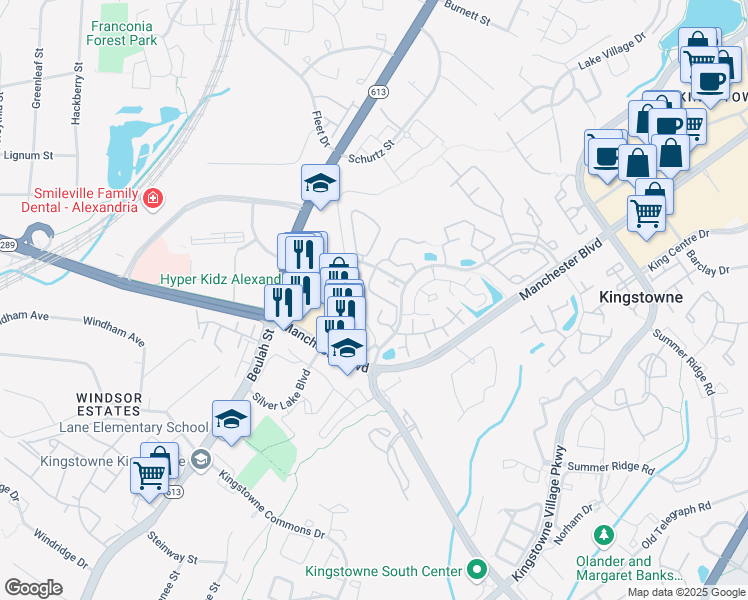 map of restaurants, bars, coffee shops, grocery stores, and more near 7002 Old Brentford Road in Alexandria