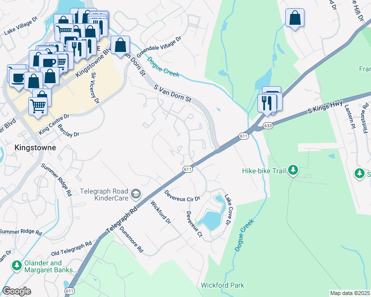 map of restaurants, bars, coffee shops, grocery stores, and more near 7115 Dijohn Court Drive in Alexandria
