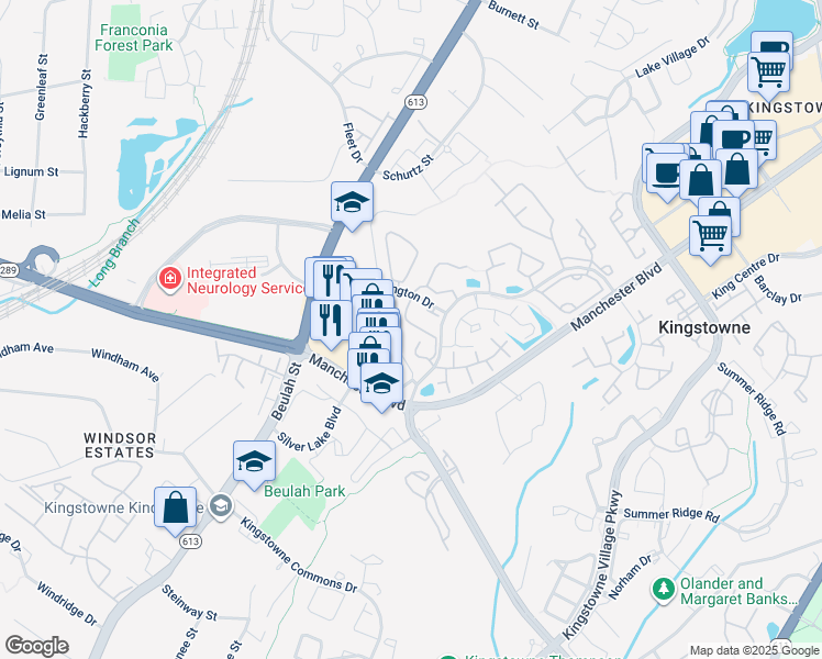 map of restaurants, bars, coffee shops, grocery stores, and more near 7002 Old Brentford Road in Alexandria