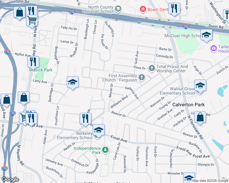 map of restaurants, bars, coffee shops, grocery stores, and more near 235 Manning Avenue in St. Louis