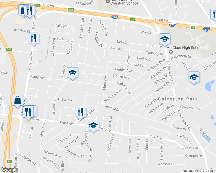 map of restaurants, bars, coffee shops, grocery stores, and more near 235 Manning Avenue in St. Louis