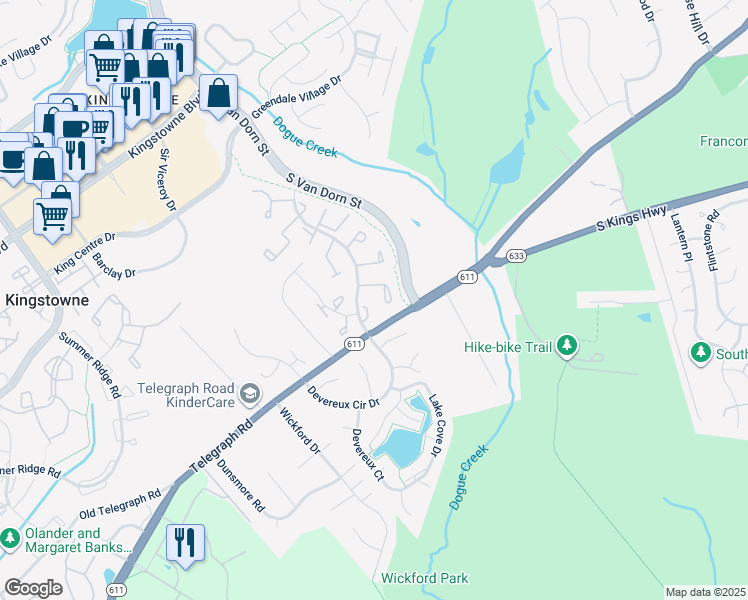 map of restaurants, bars, coffee shops, grocery stores, and more near 5217 Chapel Cove Court in Alexandria