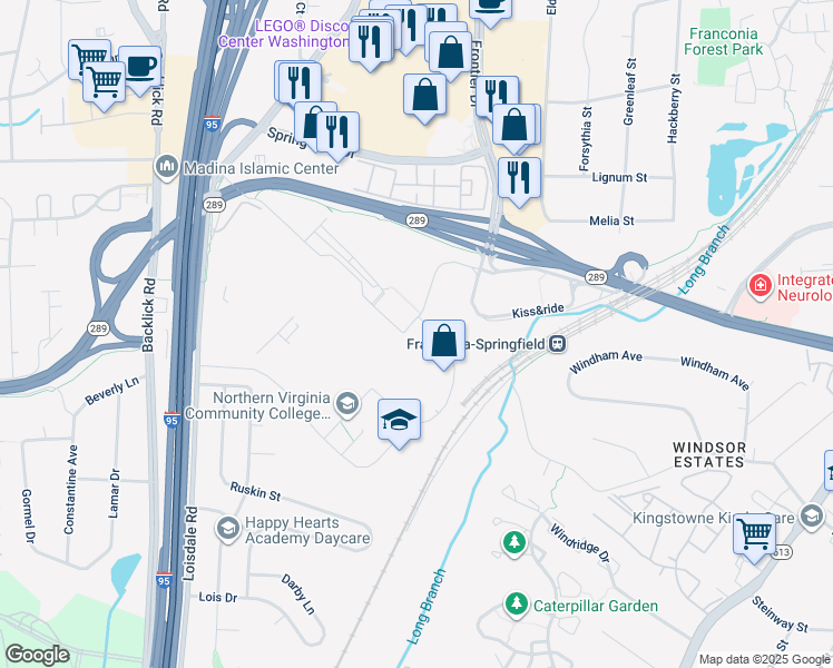 map of restaurants, bars, coffee shops, grocery stores, and more near 6595 Springfield Center Drive in Springfield