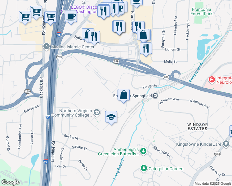 map of restaurants, bars, coffee shops, grocery stores, and more near 6595 Springfield Center Drive in Springfield