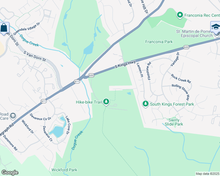 map of restaurants, bars, coffee shops, grocery stores, and more near 4746 Deer Run Court in Alexandria