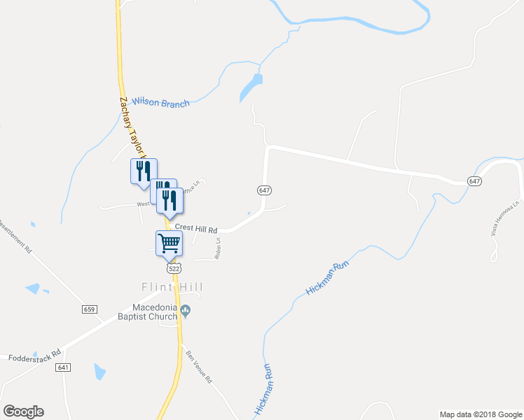map of restaurants, bars, coffee shops, grocery stores, and more near 13924 Crest Hill Road in Flint Hill