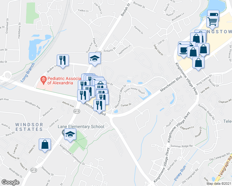 map of restaurants, bars, coffee shops, grocery stores, and more near 7017 Old Brentford Road in Alexandria