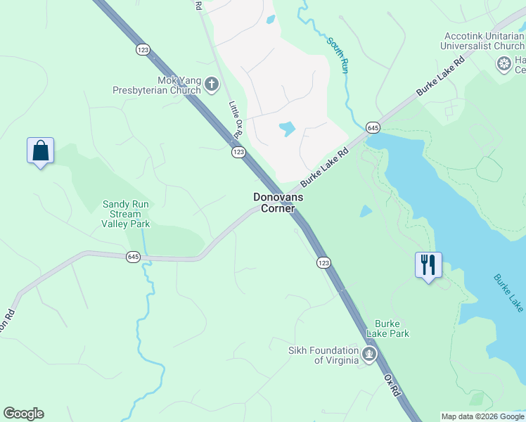 map of restaurants, bars, coffee shops, grocery stores, and more near 7770 Clifton Road in Fairfax Station