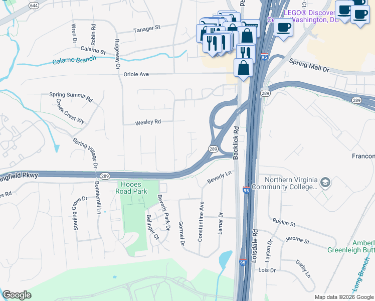 map of restaurants, bars, coffee shops, grocery stores, and more near 6954 Villa-Del-Rey Lane in Springfield