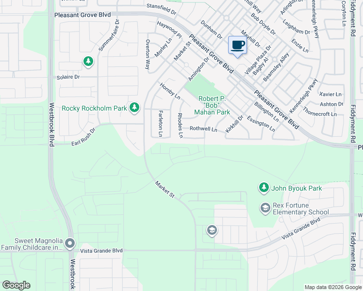 map of restaurants, bars, coffee shops, grocery stores, and more near 2065 Rhodes Lane in Roseville