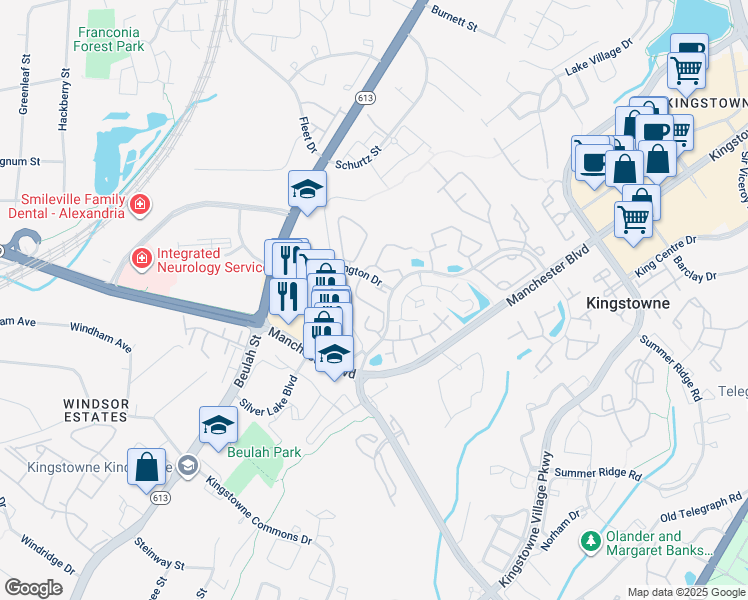 map of restaurants, bars, coffee shops, grocery stores, and more near 7013 Old Brentford Road in Alexandria