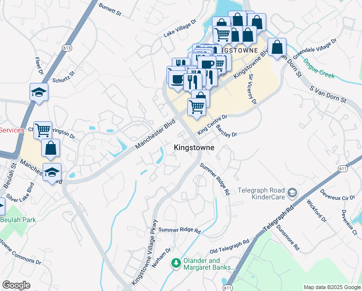 map of restaurants, bars, coffee shops, grocery stores, and more near 6964 Ellingham Circle in Alexandria