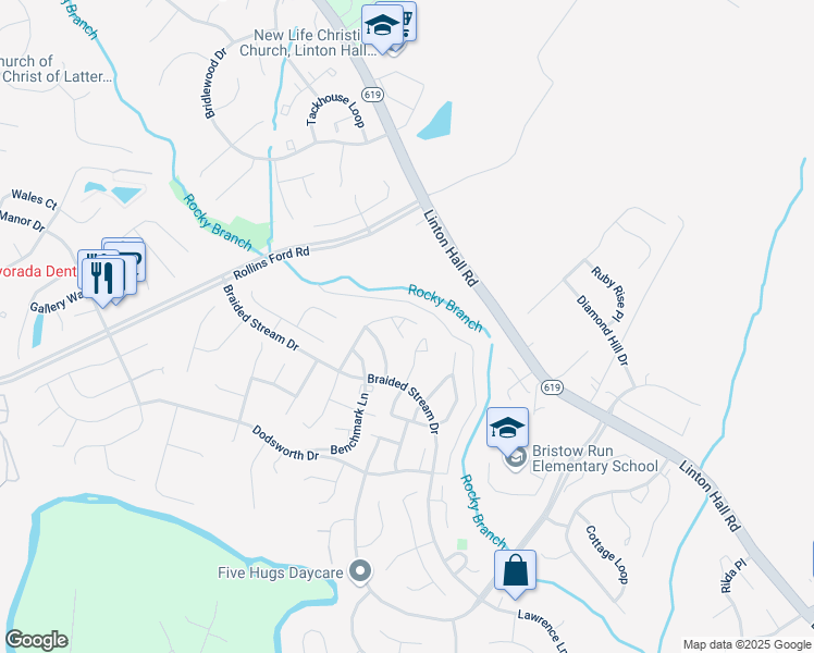 map of restaurants, bars, coffee shops, grocery stores, and more near 8805 Fenimore Place in Bristow