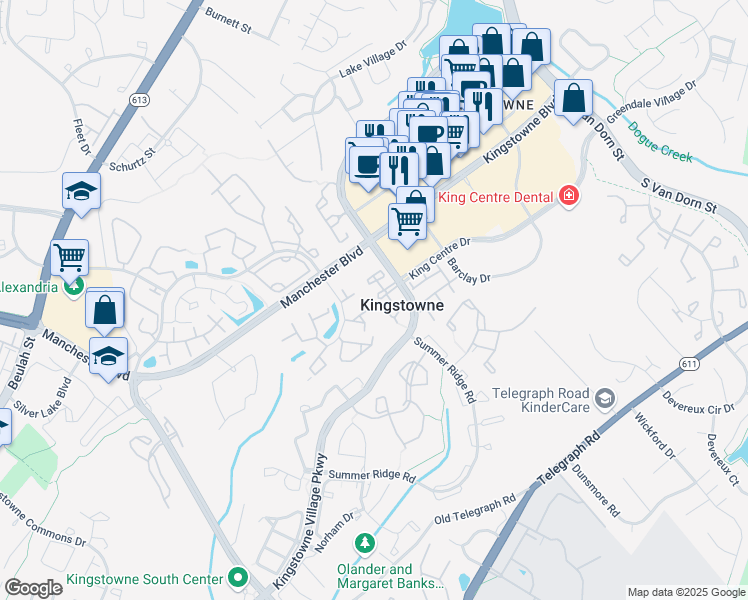 map of restaurants, bars, coffee shops, grocery stores, and more near 6964 Ellingham Circle in Alexandria