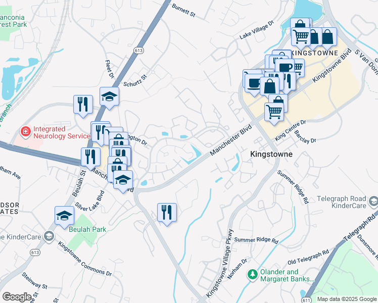 map of restaurants, bars, coffee shops, grocery stores, and more near 6052 Essex House Square in Alexandria