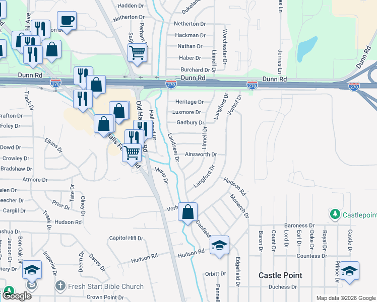 map of restaurants, bars, coffee shops, grocery stores, and more near 2255 Ainsworth Drive in St. Louis