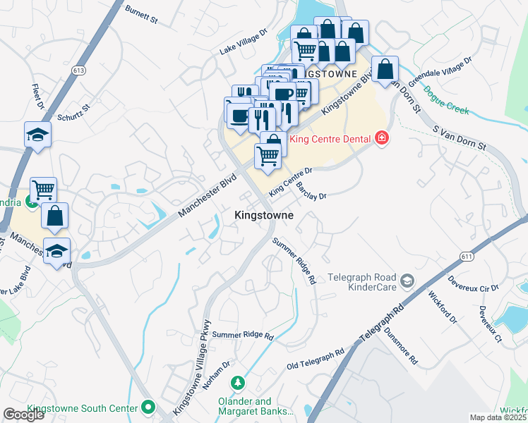 map of restaurants, bars, coffee shops, grocery stores, and more near 7038 Ellingham Circle in Alexandria
