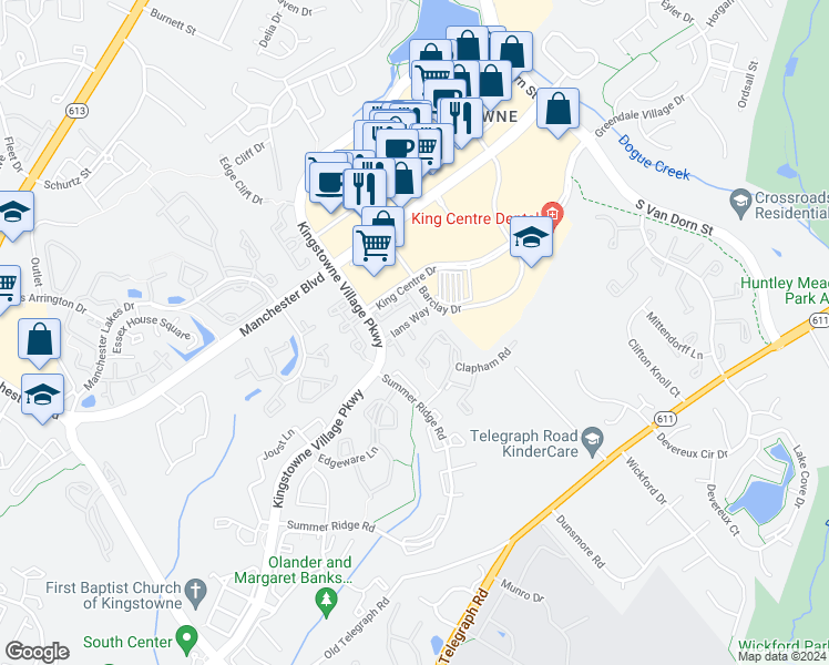 map of restaurants, bars, coffee shops, grocery stores, and more near 6955 Banchory Court in Alexandria