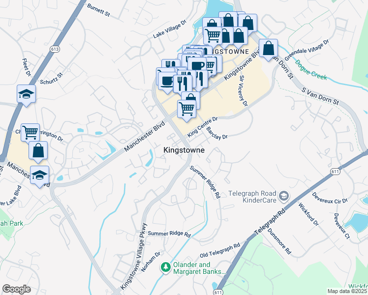 map of restaurants, bars, coffee shops, grocery stores, and more near 7038 Ellingham Circle in Alexandria
