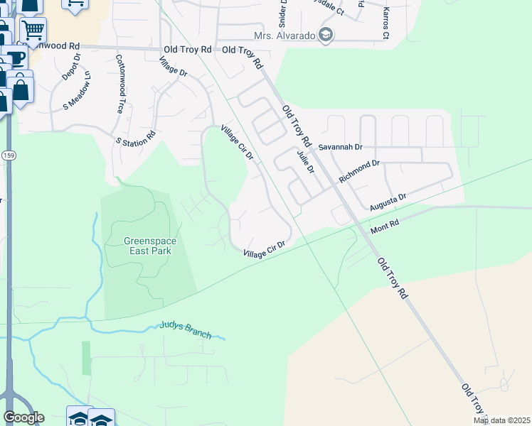 map of restaurants, bars, coffee shops, grocery stores, and more near 73 Village Circle Drive in Glen Carbon