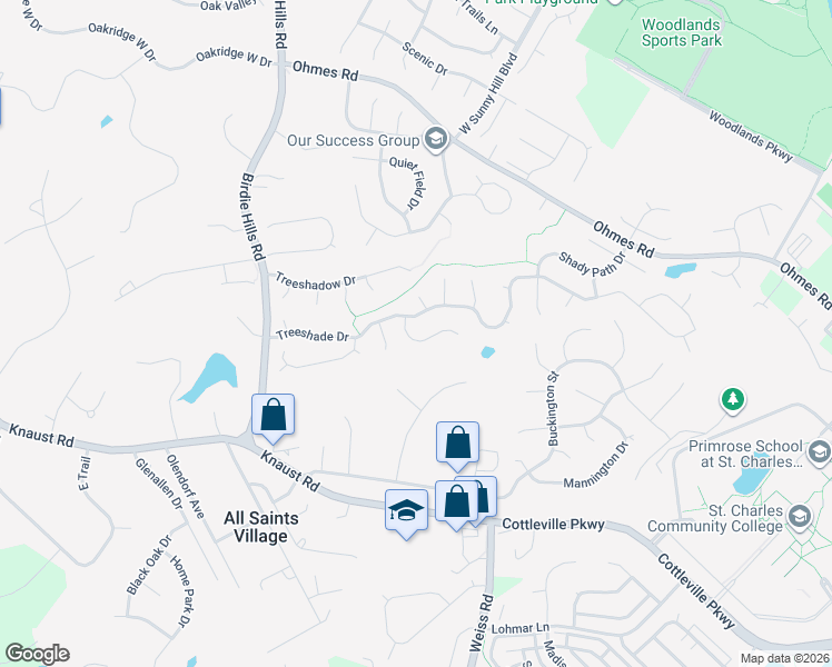 map of restaurants, bars, coffee shops, grocery stores, and more near 3011 Cedar Shade in St. Peters