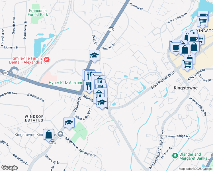 map of restaurants, bars, coffee shops, grocery stores, and more near 6984 Old Brentford Road in Alexandria