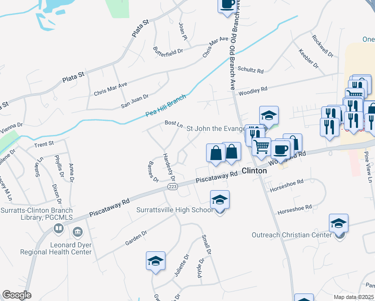 map of restaurants, bars, coffee shops, grocery stores, and more near 9046 Hardesty Drive in Clinton