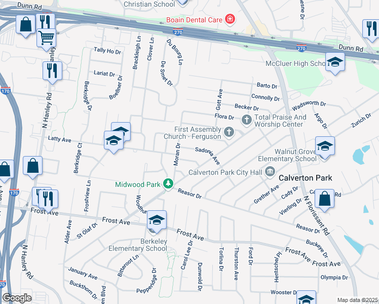 map of restaurants, bars, coffee shops, grocery stores, and more near 246 Sadonia Avenue in St. Louis