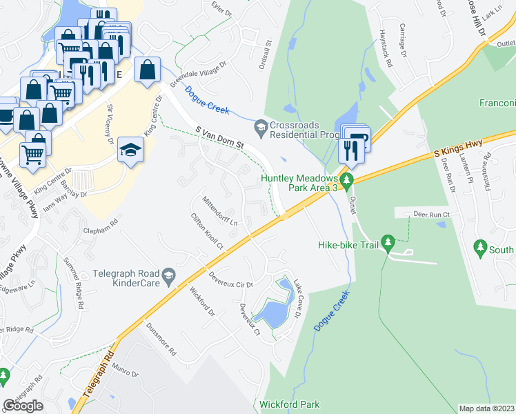map of restaurants, bars, coffee shops, grocery stores, and more near 5235 Saint Genevieve Place in Alexandria